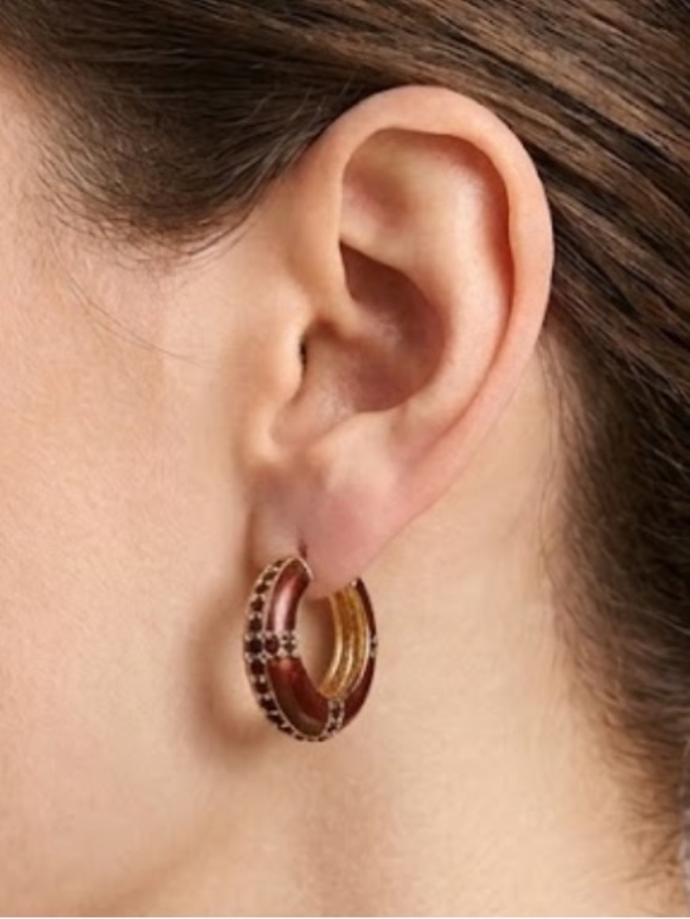 Vintage Enamel Earrings with Dark Ruby color Stones and Gold Finish - Picture 10 of 10